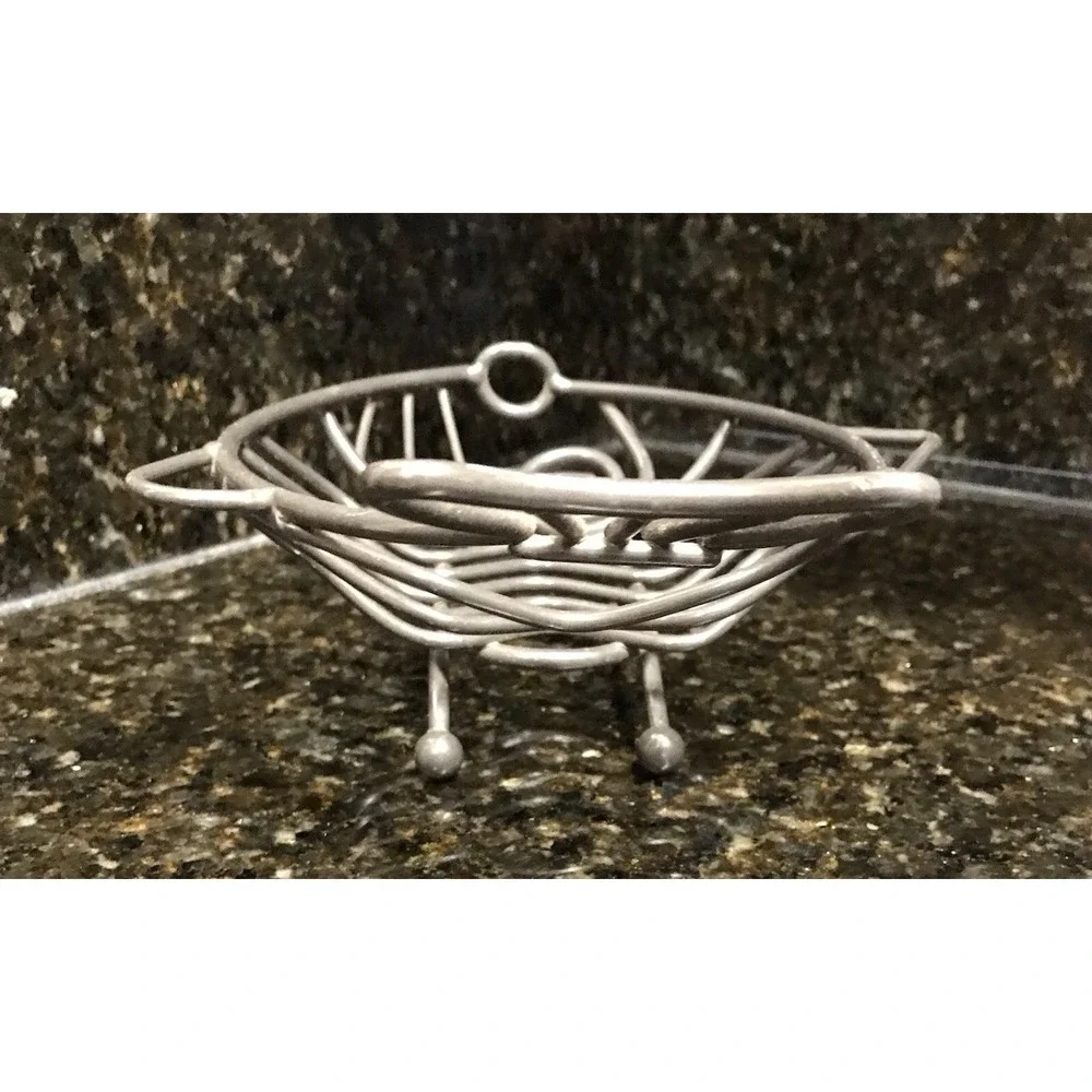 Fish Shaped Fruit Bread Basket Rack‎ Oval Metal Bowl Centerpiece Pewter